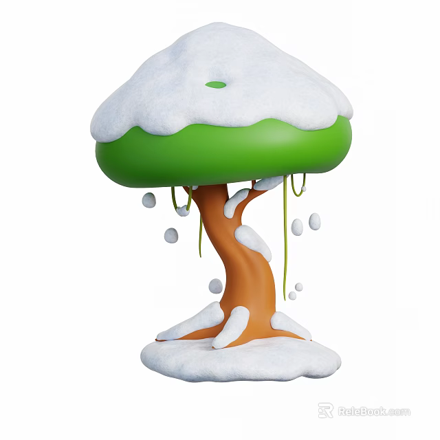 Snow Covered Arbor With Green Canopy Brown Trunk And Falling Snowflakes 3d model