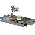 Modern Marble Coffee Table With Olive Plant Book And Metal Base
