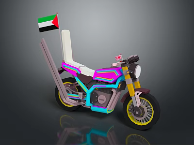 Vibrant Modern Motorcycle With UAE Flag Pink Blue Yellow Colors Cyberpunk Styling Details 3d model