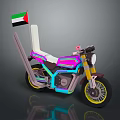 Vibrant Modern Motorcycle With UAE Flag Pink Blue Yellow Colors Cyberpunk Styling Details
