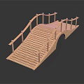 Traditional Arched Wooden Garden Bridge With Railings And Step Planks