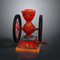 Vintage Red Computer Device With Black Wheels And Wooden Base Decorations