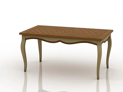 Elegant Dining Table With Wooden Chevron Pattern And Curved Light Colored Legs 3d model