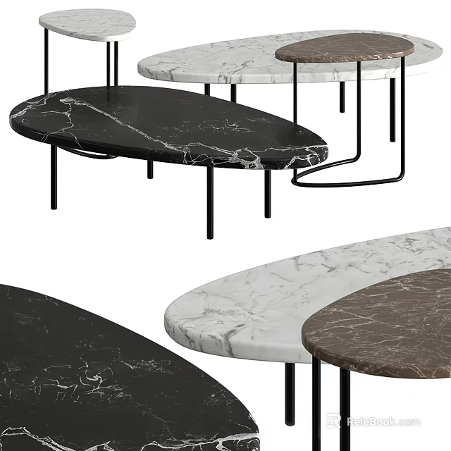 Modern Marble Coffee Tables with Black White Brown Tops and Metal Legs Design 3d model 