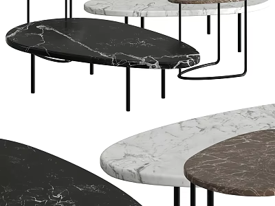 Modern Marble Coffee Tables with Black White Brown Tops and Metal Legs Design 3d model