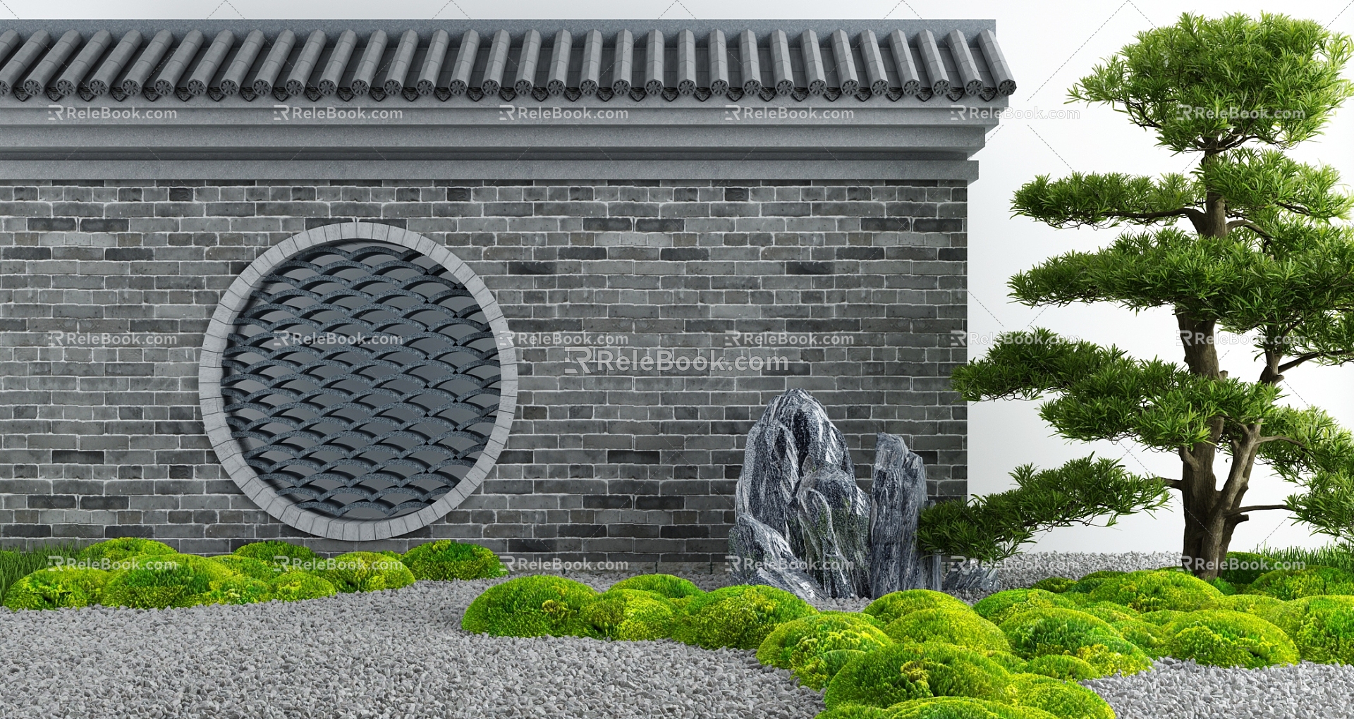 Courtyard archway landscape wall 3d model