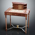Vintage Wooden Desk With Decorative Top Drawers And Small Cabinet On Surface