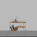 Modern Side Table with Metal Frame Wooden Shelves Potted Plant Books and Coffee Cup