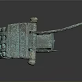Ancient Bronze Sculpture With Curved Structure Intricate Carved Details And Beaded Edge