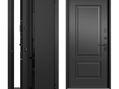 Black Swing Door Featuring Modern Solid Panel Design Sturdy Frame And Secure Lock 3d model