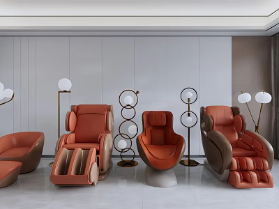 Multiple Massage Chairs In Modern Design With Brown Leather And Floor Lamps 3d model