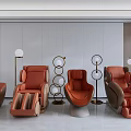 Multiple Massage Chairs In Modern Design With Brown Leather And Floor Lamps