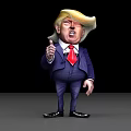 3D Cartoon Game Character With Blue Suit Red Tie Pointing Finger Open Mouth Expression