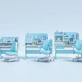 Blue Kids Study Desk And Chair Set With Storage Shelves For Children Learning Furniture
