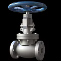 Stainless Steel Industrial Valve With Blue Wheel Handle And Flange Connections