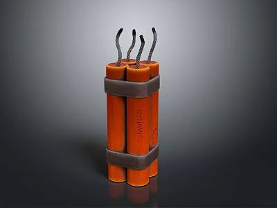 Orange Cylindrical Dynamite Weapon with Black Fuses and Straps 3d model