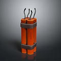 Orange Cylindrical Dynamite Weapon with Black Fuses and Straps 3d model