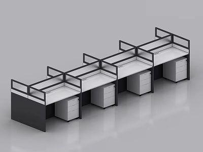 Modern Office Work Desks With Partition Dividers And Drawers For Multiple Workstations 3d model