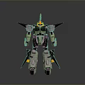Futuristic Mechanical Robot Character With White Black Body Yellow Accents Sharp Head And Rear Wings