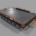 Functional Flatbed Trailer with Multiple Wheels Black Flatbed Orange Railings and Warning Stripes 3d model
