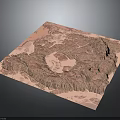 Modern Decorative Pink Map Wall Art With Intricate Terrain And Mountain Patterns