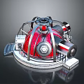 Cartoon Scene Featuring Red Dome Metal Frame and Mechanical Cannon Turret Platform