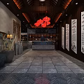 Modern Restaurant Interior With Wooden Ceiling Dining Tables Gray Chairs And Wall Decor