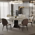 Modern Restaurant Interior With Round Marble Dining Table Chairs And Pendant Light 3d model