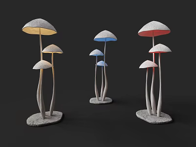 Mushroom Shaped Floor Lamps With Colorful Shades And Slender Stems Design 3d model