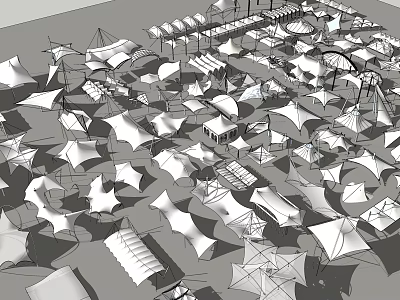 Tensile Membrane Canopies In Large Outdoor Exhibition With Various Designs And Arrangements 3d model