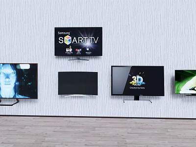 Multiple Wall Mounted Smart TVs and 3D Television Models on 3d model