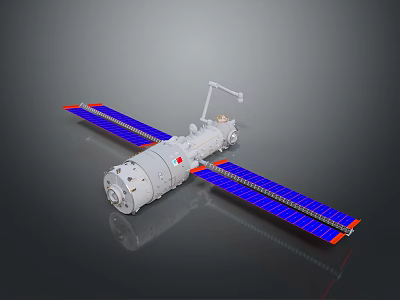 White Space Station Module With Blue Solar Panels And Robotic Arm 3d model