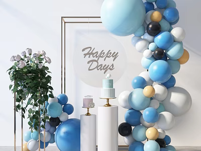 Inflatable Balloon Arch With Blue White Black Yellow For Celebration Decorations 3d model