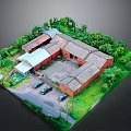 Traditional Chinese Courtyard Architecture With Red Brick Walls Grey Tiled Roofs And Surrounding Green Vegetation