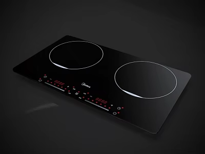 Modern Electric Induction Cooktop With Black Glass Panel Two Burners And Digital Control 3d model