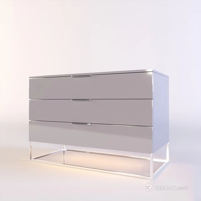 Modern White Entryway Console Cabinet with Sleek Drawers and Metal Frame 3d model 