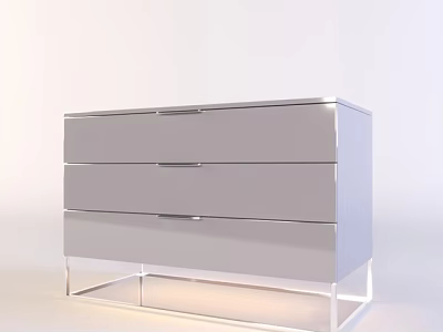 Modern White Entryway Console Cabinet with Sleek Drawers and Metal Frame 3d model