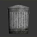 Corrugated Metal Trash Can With Lid Handle And Rustic Textured Surface Design