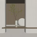 Modern Glass Vase With Green Leafy Twigs On Wooden Shelf In Minimalist Interior