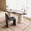 Modern Wooden Desk With White Cylindrical Legs Black Chair Table Lamp And Rug By Window