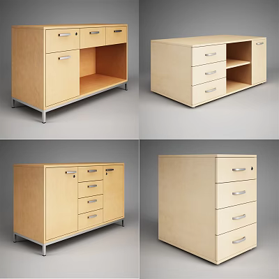 Simple Wooden Entryway Console Cabinet With Drawers And Open Shelves 3d model