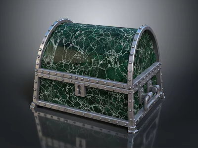 Decorative Storage Box With Green Cracked Glass Surface And Metal Frame Rivets 3d model