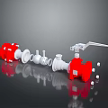 Red And White Mechanical Valve Parts With Handle And Pipeline Components 3d model