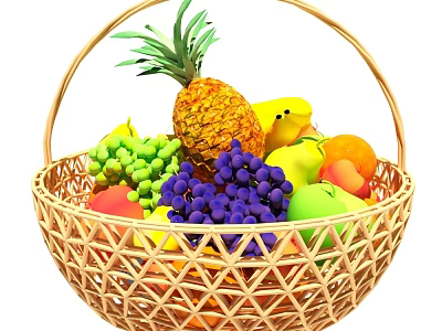 Woven Rattan Decorative Fruit Basket Ornament Set with Assorted Fresh Fruits for Home Decoration 3d model