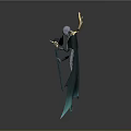 Cloaked Fantasy Character With Golden Halo Glowing Staff And Blue Aura