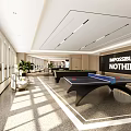 Modern Billiard Room Interior Design With Natural Light Motivational Quote Wall And Potted Plants