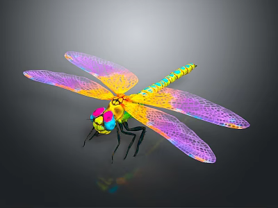 Colorful Dragonfly With Vibrant Colored Mesh Pattern Wings And Colorful Body 3d model