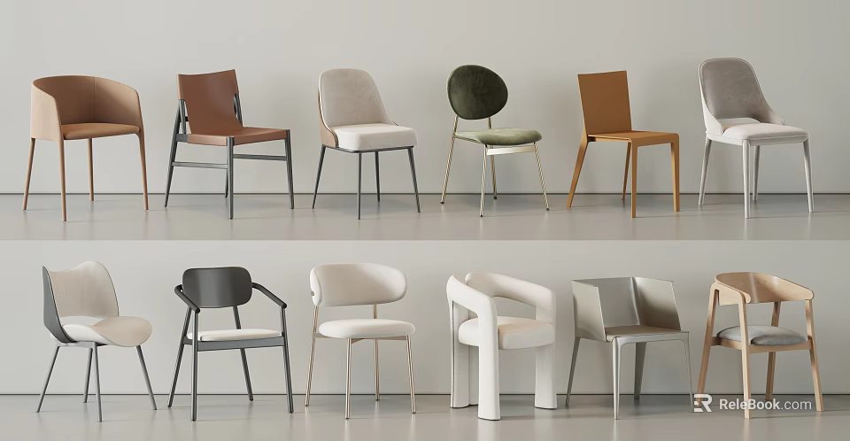 Modern Dining Chairs With Multiple Styles Various Colors Upholstered Seats And Metal Frames 3d model 