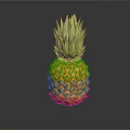 Shiny Ripe Pineapple With Green Leaf Crown On Black Reflective Surface