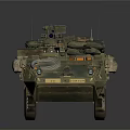 Military Wheeled Vehicle With Roof Mounted Machine Gun And Military Gear